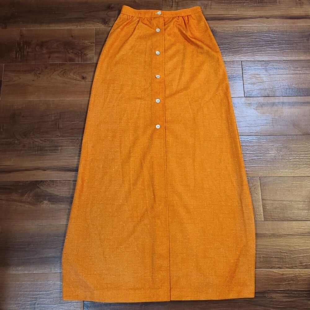 Vtg White Stag Women 10 Raw Silk Blend Maxi Skirt Opalescent Button Down Cottage